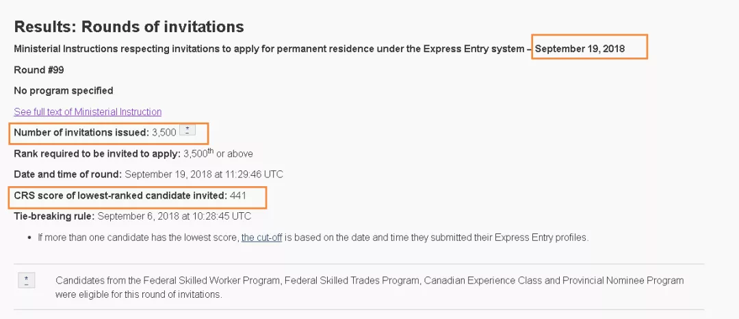 【快讯】加拿大联邦EE快速通道第99轮抽选出炉，最低抽选分数441分
