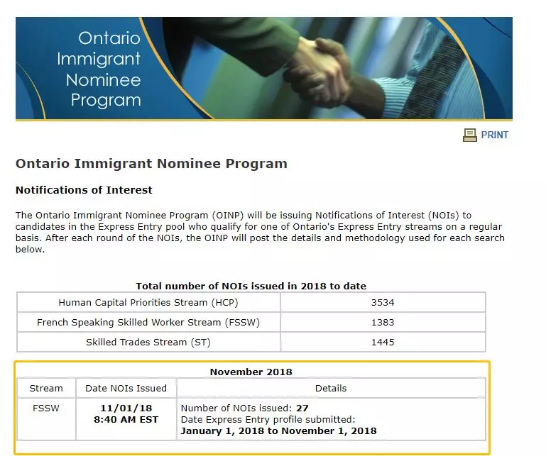 【快讯】加拿大安省移民局公布最新法语优先类别（FSSW）的NOI邀请情况