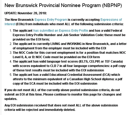 【快讯】加拿大NB省移民局宣布重新开放NB-EE类别申请